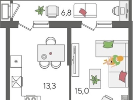 Продается 1-комнатная квартира ЖК Рекорд 2, литера 2, 44.8  м², 9251200 рублей