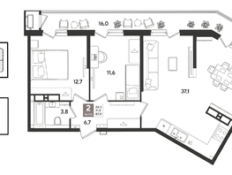 Продается 2-комнатная квартира ЖК Рекорд 2, литера 2, 87.9  м&sup2;, 19865400 рублей