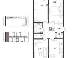 Продается 3-комнатная квартира ЖК Рекорд 2, литера 2, 100.4  м&sup2;, 19818960 рублей