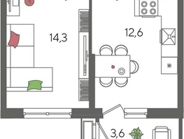 Продается 1-комнатная квартира ЖК Рекорд 2, литера 2, 41.6  м², 9127040 рублей