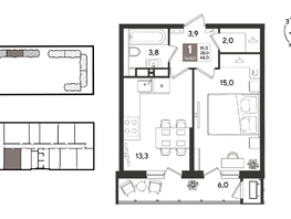 Продается 1-комнатная квартира ЖК Рекорд 2, литера 2, 44.2  м&sup2;, 11558300 рублей
