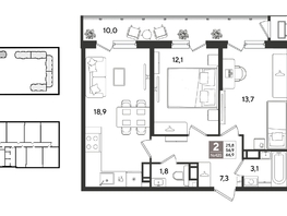 Продается 2-комнатная квартира ЖК Рекорд 2, литера 2, 66.9  м&sup2;, 15373620 рублей