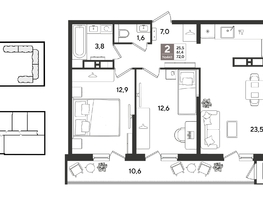 Продается 2-комнатная квартира ЖК Рекорд 2, литера 2, 72  м&sup2;, 17474400 рублей