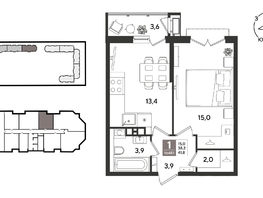 Продается 1-комнатная квартира ЖК Рекорд 2, литера 2, 41.8  м&sup2;, 10880540 рублей
