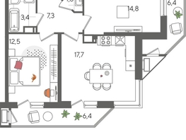 Продается 2-комнатная квартира ЖК Рекорд 2, литера 2, 70.3  м², 13806920 рублей