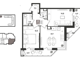 Продается 2-комнатная квартира ЖК Рекорд 2, литера 2, 70.2  м&sup2;, 14355900 рублей