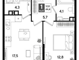 Продается 1-комнатная квартира ЖК DOGMA PARK (Догма парк), литера 16, 44.4  м², 7863240 рублей
