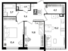 Продается 2-комнатная квартира ЖК DOGMA PARK (Догма парк), литера 16, 59.6  м², 9196280 рублей
