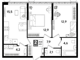Продается 2-комнатная квартира ЖК DOGMA PARK (Догма парк), литера 16, 60.1  м², 9123180 рублей