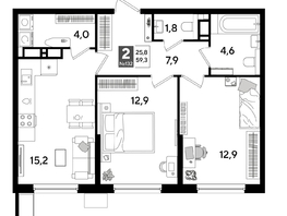 Продается 2-комнатная квартира ЖК DOGMA PARK (Догма парк), лит 17, 58.5 м², 9085050 рублей