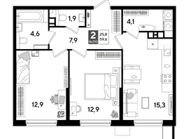 Продается 2-комнатная квартира ЖК ДОГМА ПАРК, лит 17, 59  м&sup2;, 9593400 рублей
