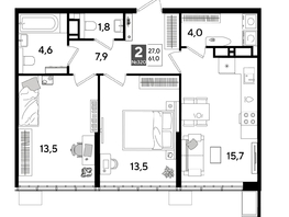 Продается 2-комнатная квартира ЖК DOGMA PARK (Догма парк), лит 17, 58.3 м², 9170590 рублей