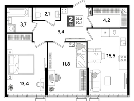 Продается 2-комнатная квартира ЖК DOGMA PARK (Догма парк), литера 19, 59.3  м², 9108480 рублей