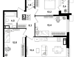 Продается 3-комнатная квартира ЖК DOGMA PARK (Догма парк), литера 19, 68.1  м², 9915360 рублей