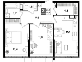 Продается 2-комнатная квартира ЖК DOGMA PARK (Догма парк), литера 19, 58.7  м², 9221770 рублей