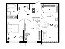 Продается 2-комнатная квартира ЖК DOGMA PARK (Догма парк), литера 18, 59.6  м², 9148600 рублей