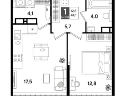 Продается 1-комнатная квартира ЖК DOGMA PARK (Догма парк), литера 18, 44.1  м², 7973280 рублей