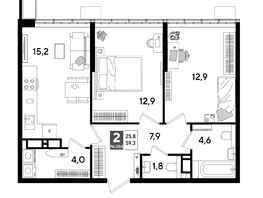 Продается 2-комнатная квартира ЖК DOGMA PARK (Догма парк), литера 18, 59.3  м², 9161850 рублей