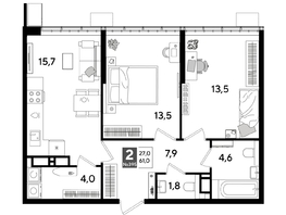 Продается 2-комнатная квартира ЖК DOGMA PARK (Догма парк), литера 18, 61  м², 9436700 рублей