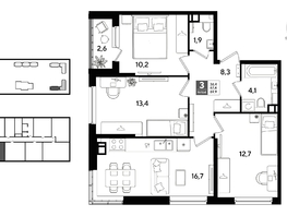 Продается 3-комнатная квартира ЖК DOGMA PARK (Догма парк), литера 21, 69.9  м&sup2;, 10394130 рублей