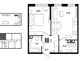 Продается 1-комнатная квартира ЖК ДОГМА ПАРК, литера 22, 44.4  м&sup2;, 7898760 рублей