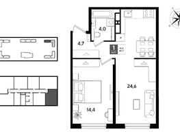 Продается 1-комнатная квартира ЖК ДОГМА ПАРК, литера 22, 47.7  м&sup2;, 8757720 рублей