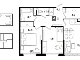 Продается 2-комнатная квартира ЖК DOGMA PARK (Догма парк), литера 22, 59.4  м&sup2;, 9355500 рублей