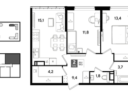Продается 2-комнатная квартира ЖК ДОГМА ПАРК, литера 22, 59.4  м&sup2;, 9765360 рублей