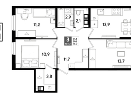 Продается 3-комнатная квартира ЖК DOGMA PARK (Догма парк), литера 22, 75.8  м&sup2;, 11210820 рублей