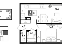 Продается 1-комнатная квартира ЖК DOGMA PARK (Догма парк), литера 22, 45.1  м&sup2;, 8154080 рублей