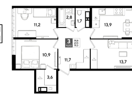 Продается 3-комнатная квартира ЖК DOGMA PARK (Догма парк), литера 22, 75.6  м&sup2;, 11181240 рублей