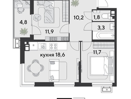 Продается 2-комнатная квартира ЖК Парк Победы 2, литера 8, 62.3  м&sup2;, 10329340 рублей