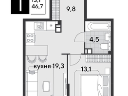 Продается 1-комнатная квартира ЖК Парк Победы 2, литера 19, 46.7  м&sup2;, 8279911 рублей