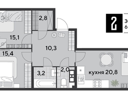 Продается 2-комнатная квартира ЖК Парк Победы 2, литера 19, 69.6  м², 10920240 рублей