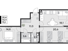 Продается 2-комнатная квартира ЖК Парк Победы 2, литера 21, 75.1  м², 11625480 рублей