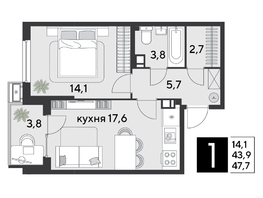 Продается 1-комнатная квартира ЖК Парк Победы 2, литера 21, 47.7  м², 8476290 рублей