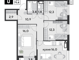 Продается 3-комнатная квартира ЖК Парк Победы 2, литера 21, 79.4  м², 11632100 рублей