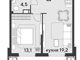Продается 1-комнатная квартира ЖК Парк Победы 2, литера 21, 44  м², 7770400 рублей