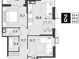 Продается 2-комнатная квартира ЖК Парк Победы 2, литера 21, 64.2  м², 10278420 рублей