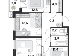 Продается 3-комнатная квартира ЖК Парк Победы 2, литера 28, 84.9  м², 11962410 рублей