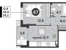 Продается 1-комнатная квартира ЖК Парк Победы 2, литера 6, 38.2  м&sup2;, 7426081 рублей