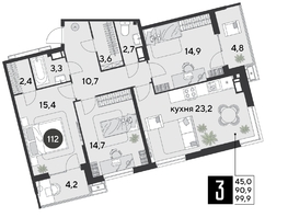 Продается 3-комнатная квартира ЖК Парк Победы 2, литера 6, 99.9  м&sup2;, 16343640 рублей