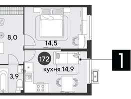 Продается 1-комнатная квартира ЖК Парк Победы 2, литера 6, 41.3  м², 7285320 рублей