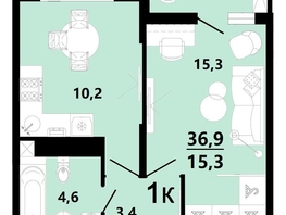 Продается 1-комнатная квартира ЖК Горячий, литера 1, 36.9  м², 5166000 рублей