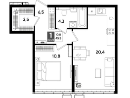 Продается 1-комнатная квартира ЖК DOGMA PARK (Догма парк), литера 19, 44.6  м², 7680120 рублей