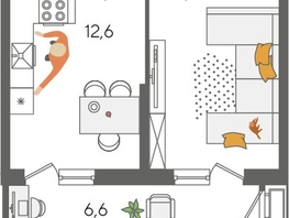 Продается 1-комнатная квартира ЖК Рекорд 2, литера 2, 44.6  м², 9325860 рублей