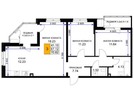 Продается 3-комнатная квартира ЖК Сегодня, литер 5, 73.2  м², 7320000 рублей