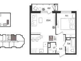 Продается 1-комнатная квартира ЖК Рекорд 2, литера 6, 48.5  м&sup2;, 11382950 рублей