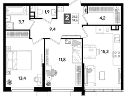 Продается 2-комнатная квартира ЖК DOGMA PARK (Догма парк), литера 19, 58.8  м², 9161040 рублей