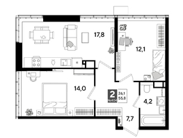 Продается 2-комнатная квартира ЖК DOGMA PARK (Догма парк), литера 18, 55.8  м&sup2;, 9698040 рублей